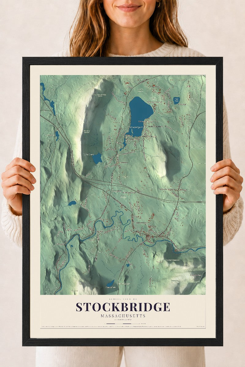 Stockbridge, Massachusetts map print - 18 x 24 black Ayous wood frame