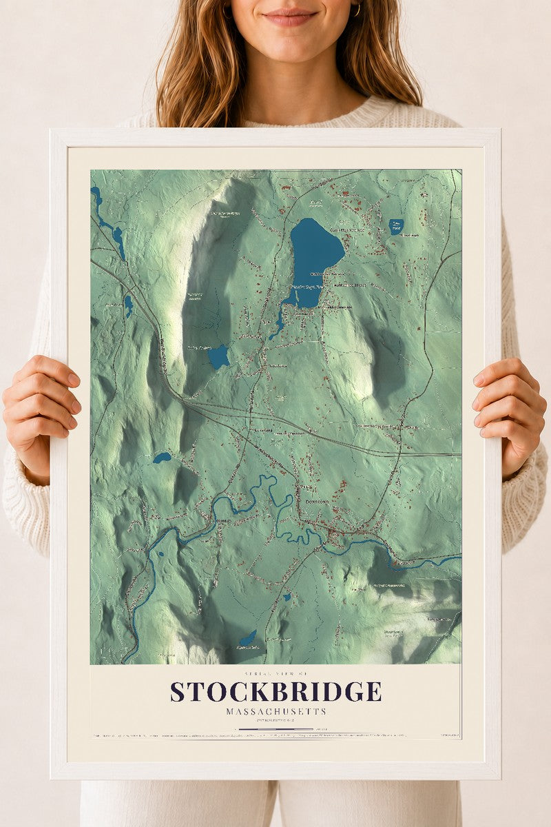 Stockbridge, Massachusetts map print - 18 x 24 white Ayous wood frame