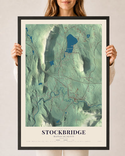 Stockbridge, Massachusetts map print - 24 x 36 black Ayous wood frame