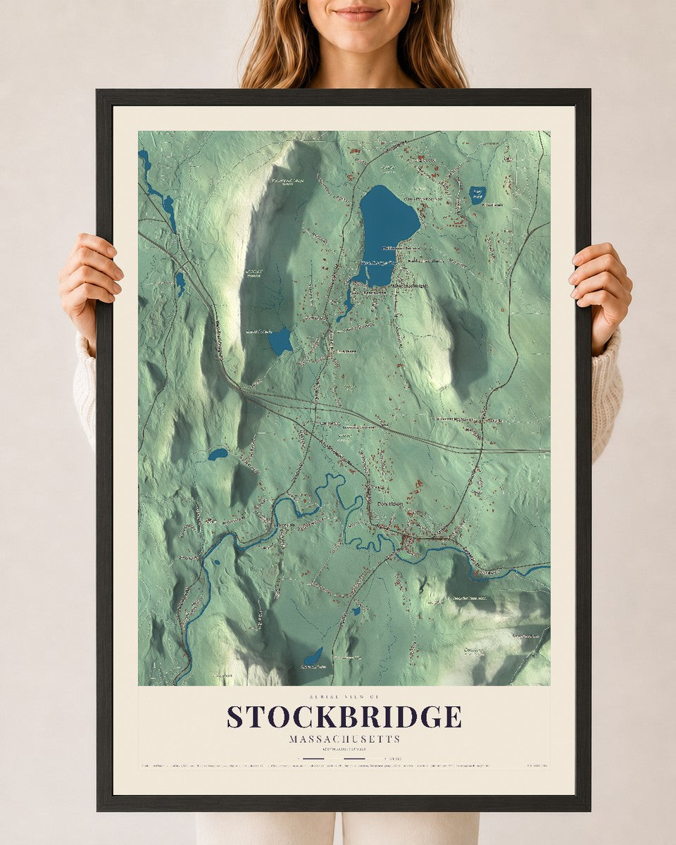 Stockbridge, Massachusetts map print - 24 x 36 black Ayous wood frame