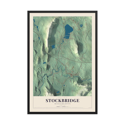 Map of Stockbridge, Massachusetts, 12 x 18 inch print in a black wood frame