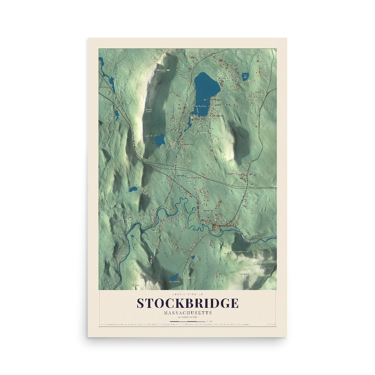 Map of Stockbridge, Massachusetts, 12 x 18 inch unframed archival matte print