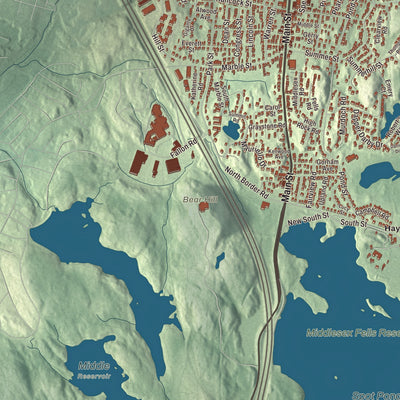 Terrain and local geography detail from the Stoneham, Massachusetts map