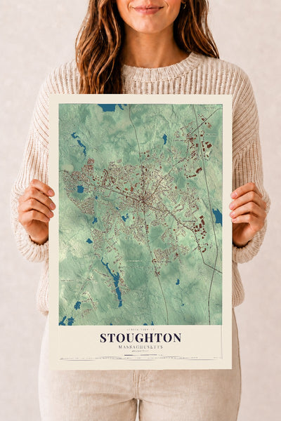 Stoughton, Massachusetts map print - 12 x 18 archival matte print