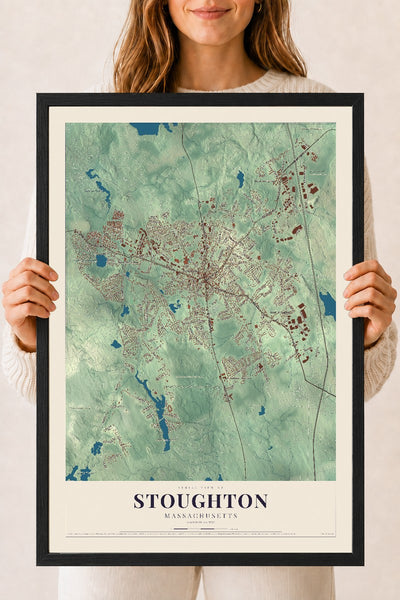 Stoughton, Massachusetts map print - 18 x 24 black Ayous wood frame