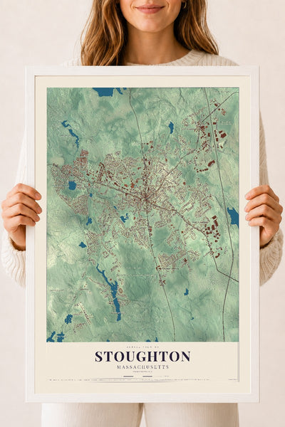 Stoughton, Massachusetts map print - 18 x 24 white Ayous wood frame