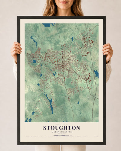 Stoughton, Massachusetts map print - 24 x 36 black Ayous wood frame