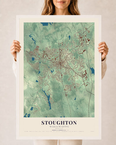 Stoughton, Massachusetts map print - 24 x 36 white Ayous wood frame