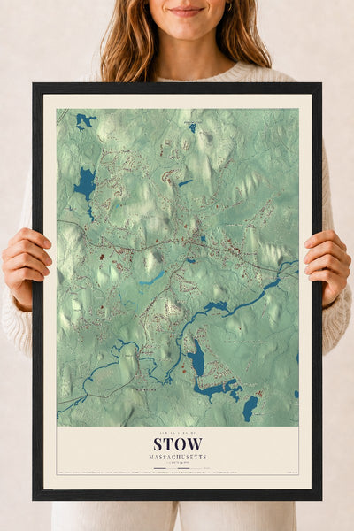 Stow, Massachusetts map print - 18 x 24 black Ayous wood frame