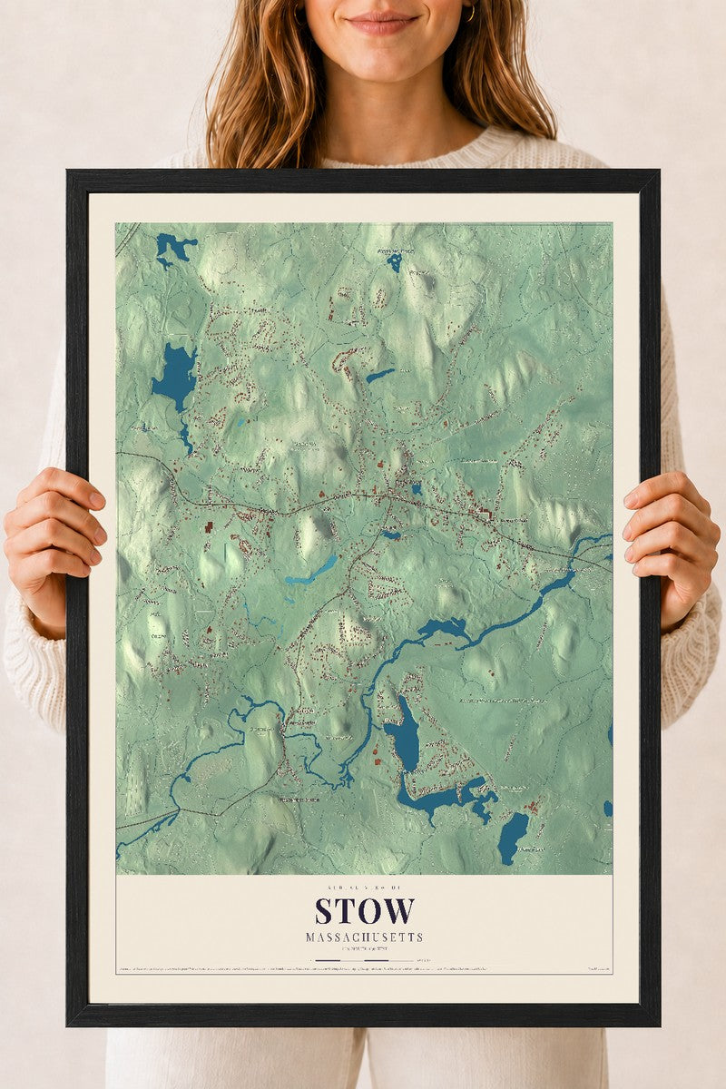 Stow, Massachusetts map print - 18 x 24 black Ayous wood frame