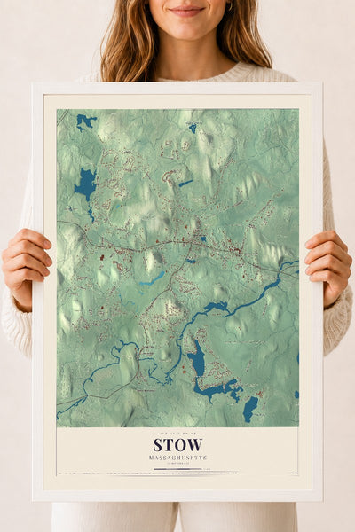 Stow, Massachusetts map print - 18 x 24 white Ayous wood frame
