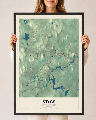 Stow, Massachusetts map print - 24 x 36 black Ayous wood frame