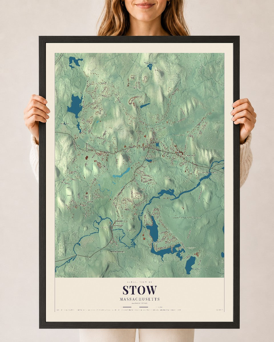 Stow, Massachusetts map print - 24 x 36 black Ayous wood frame