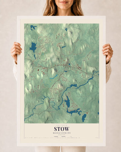 Stow, Massachusetts map print - 24 x 36 white Ayous wood frame