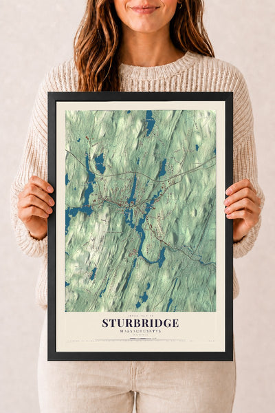 Sturbridge, Massachusetts map print - 12 x 18 black Ayous wood frame