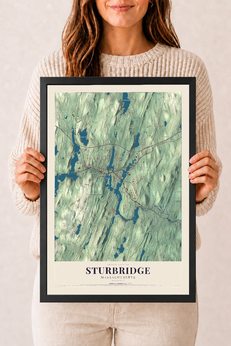 Sturbridge, Massachusetts map print - 12 x 18 black Ayous wood frame