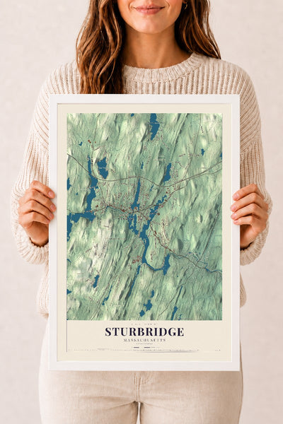 Sturbridge, Massachusetts map print - 12 x 18 white Ayous wood frame