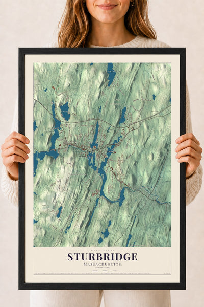 Sturbridge, Massachusetts map print - 18 x 24 black Ayous wood frame