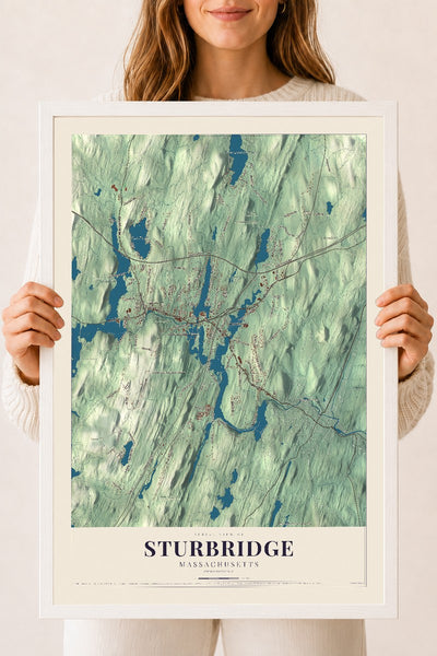 Sturbridge, Massachusetts map print - 18 x 24 white Ayous wood frame