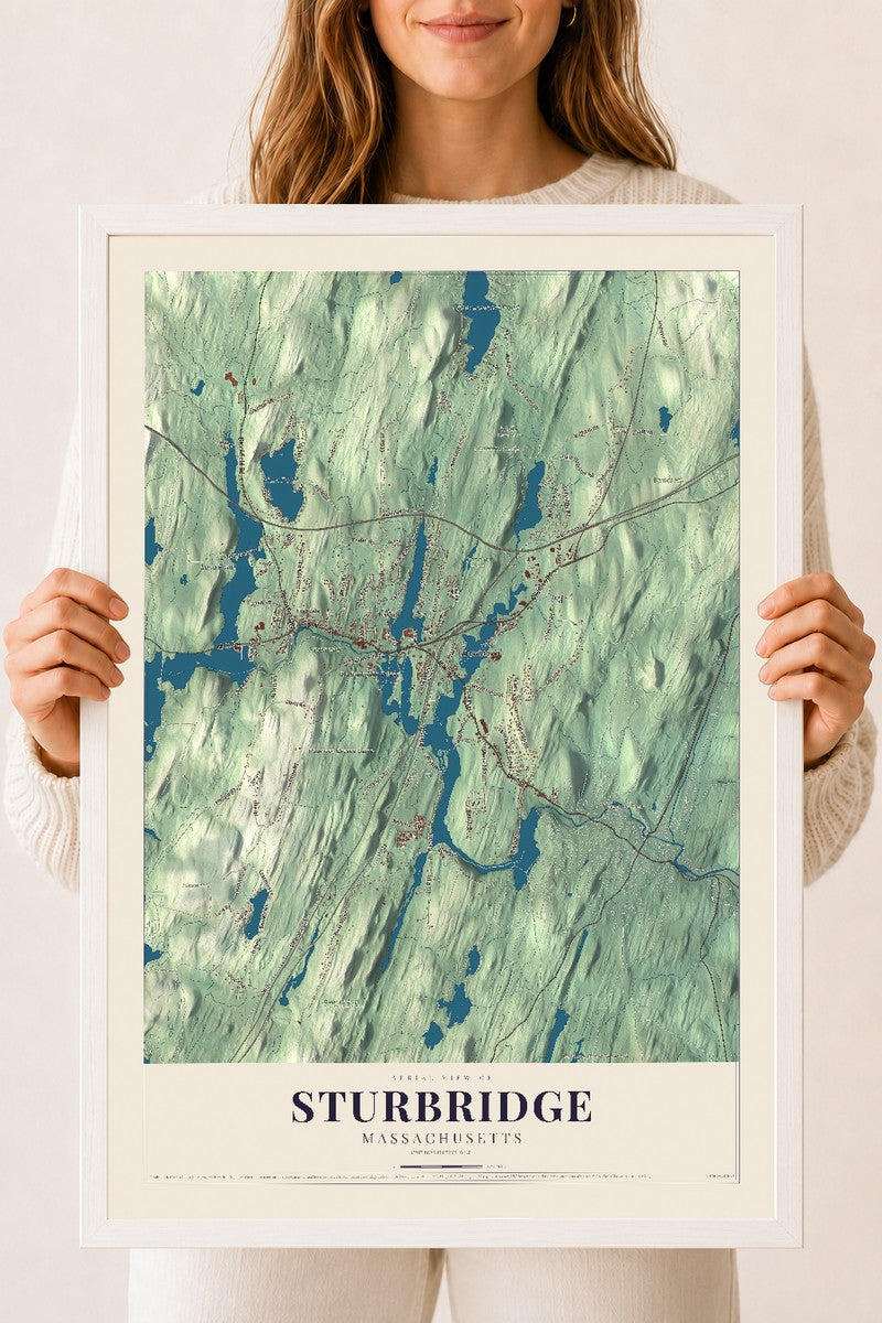 Sturbridge, Massachusetts map print - 18 x 24 white Ayous wood frame