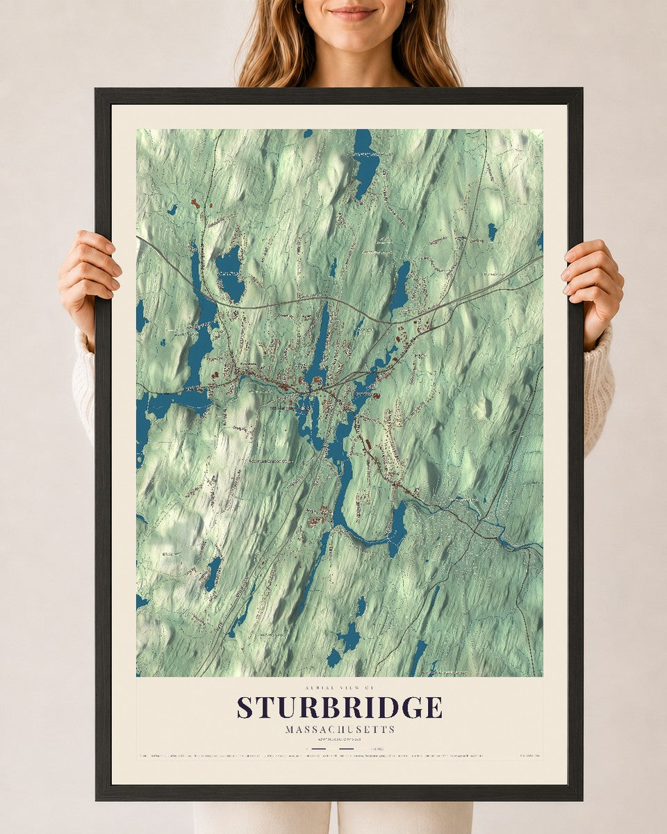 Sturbridge, Massachusetts map print - 24 x 36 black Ayous wood frame