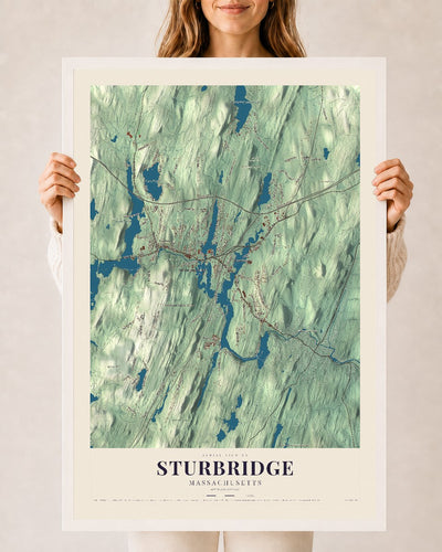 Sturbridge, Massachusetts map print - 24 x 36 white Ayous wood frame