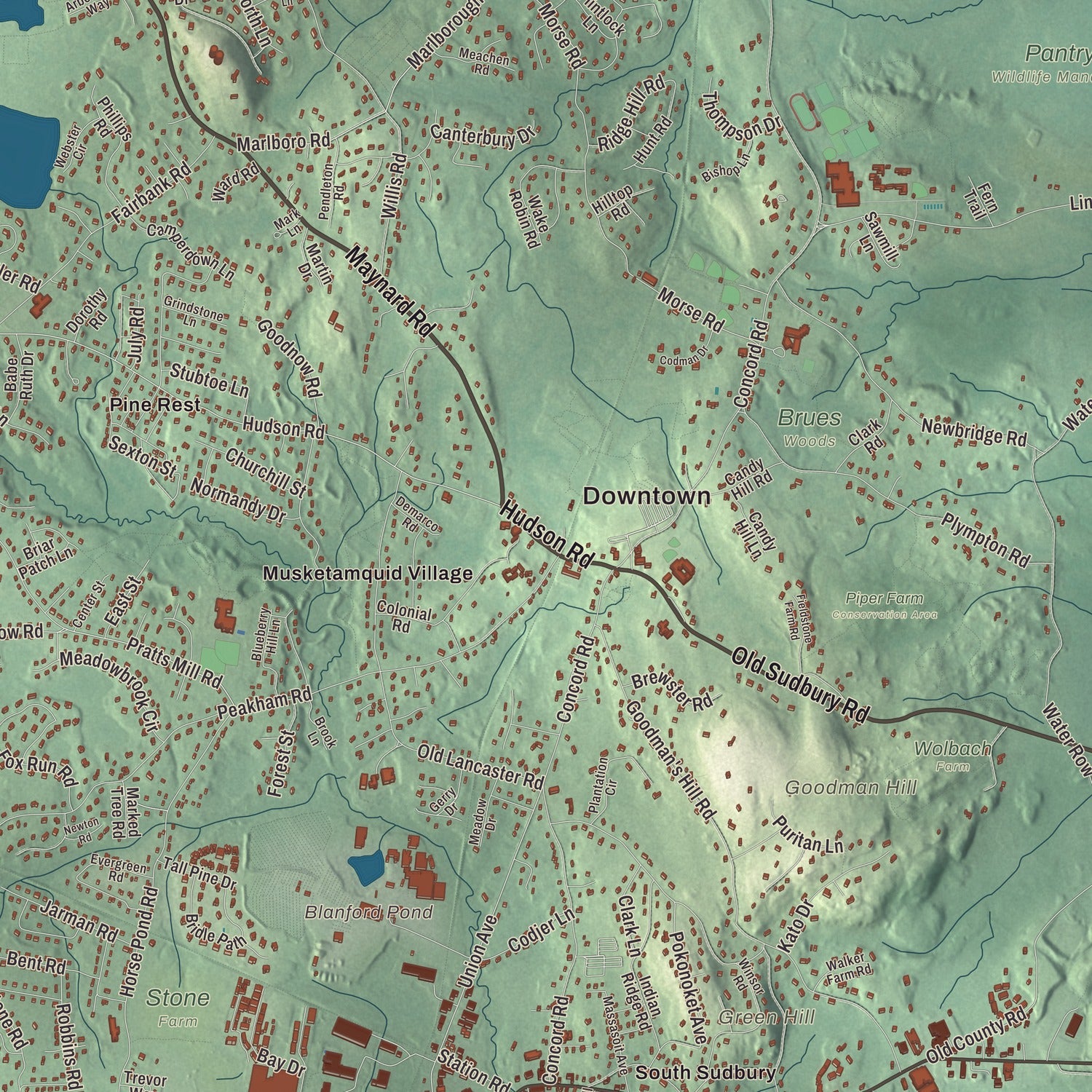 Street and neighborhood detail from the Sudbury, Massachusetts map