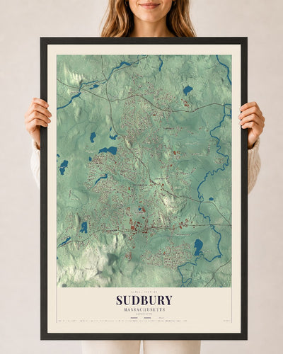 Sudbury, Massachusetts map print - 24 x 36 black Ayous wood frame