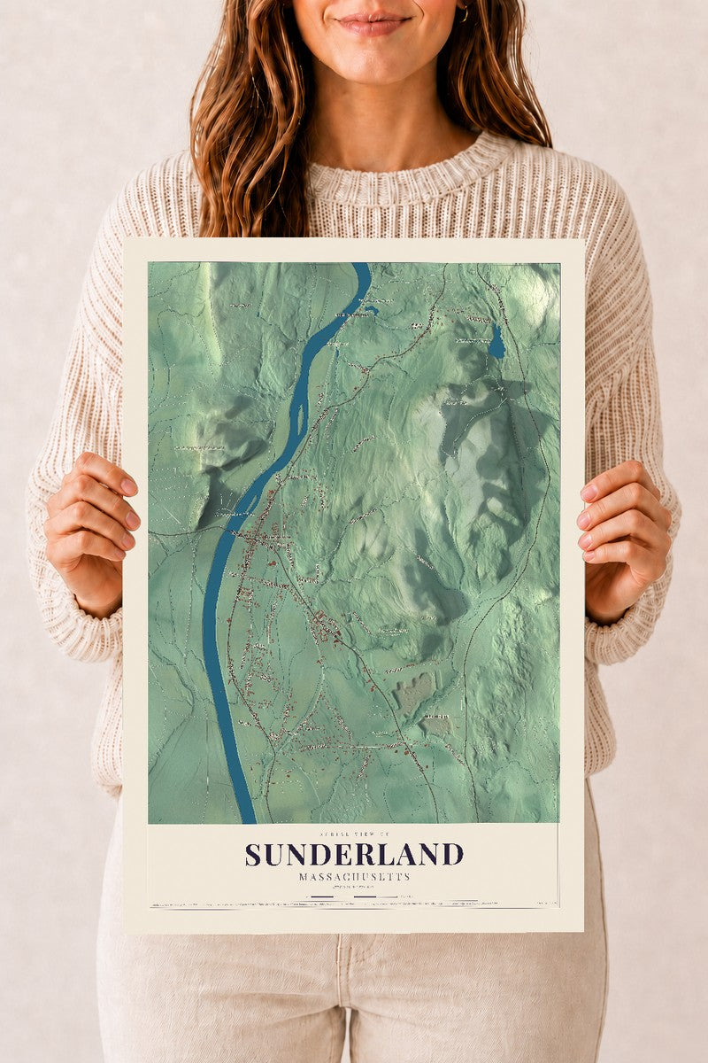 Sunderland, Massachusetts map print - 12 x 18 archival matte print