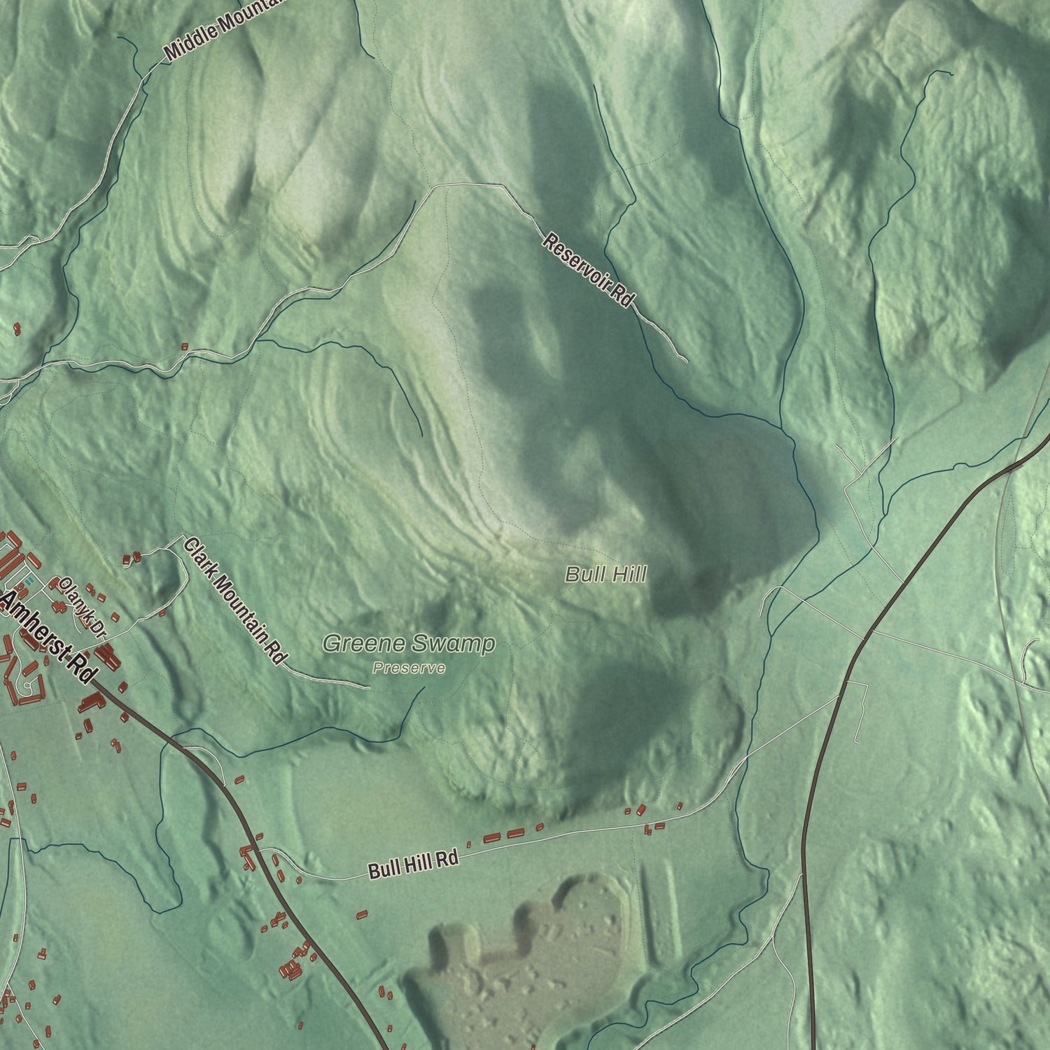 Terrain and local geography detail from the Sunderland, Massachusetts map