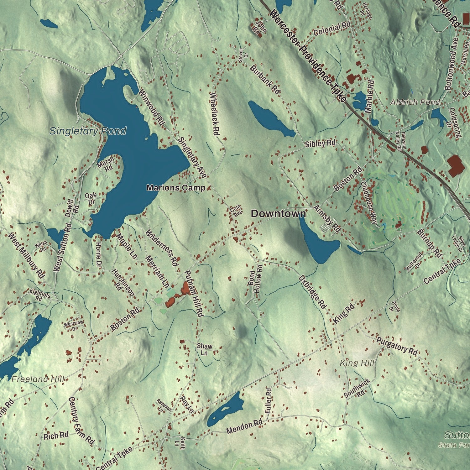 Street and neighborhood detail from the Sutton, Massachusetts map