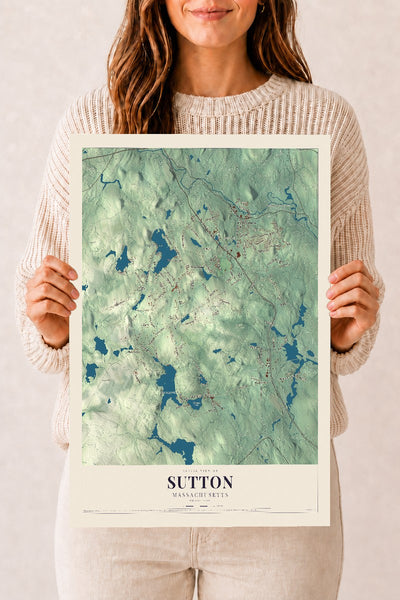 Sutton, Massachusetts map print - 12 x 18 archival matte print
