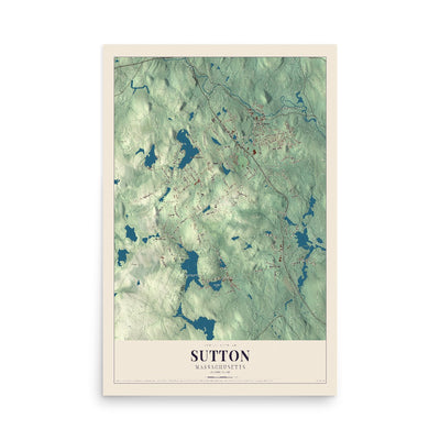 Map of Sutton, Massachusetts, 12 x 18 inch unframed archival matte print