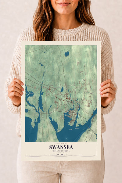 Swansea, Massachusetts map print - 12 x 18 archival matte print