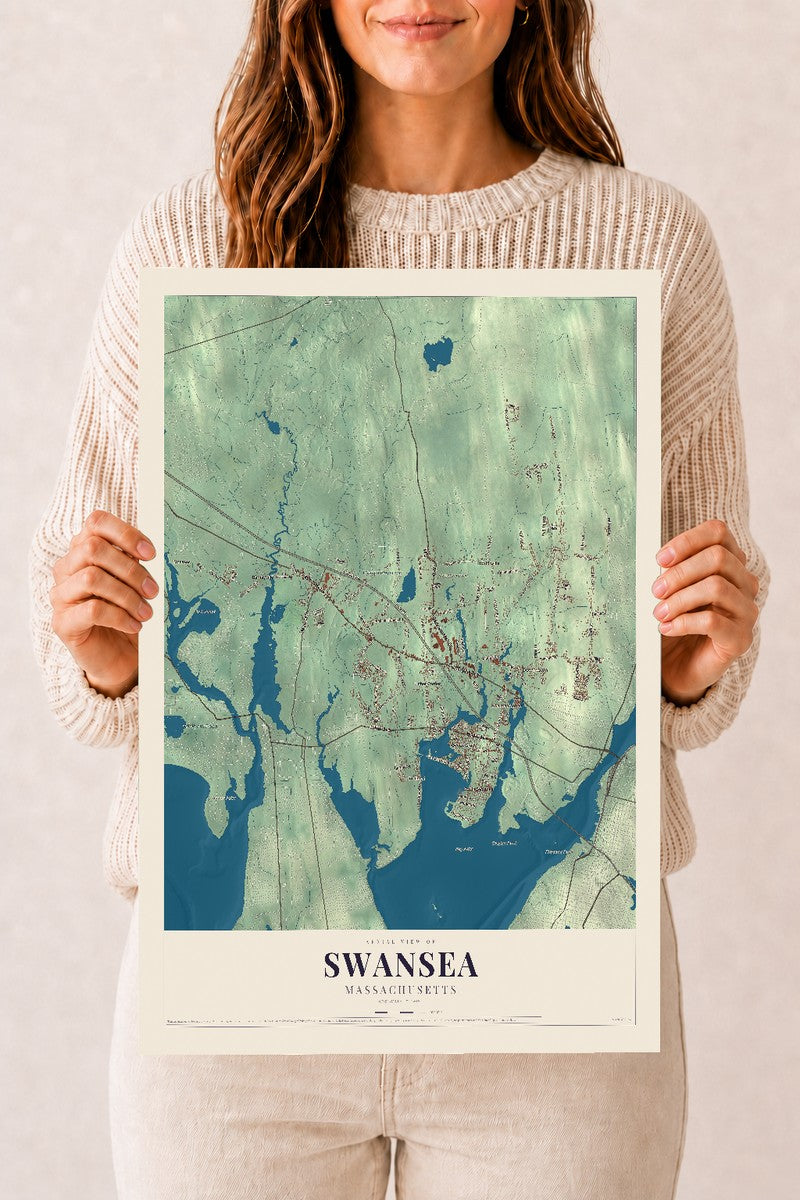 Swansea, Massachusetts map print - 12 x 18 archival matte print
