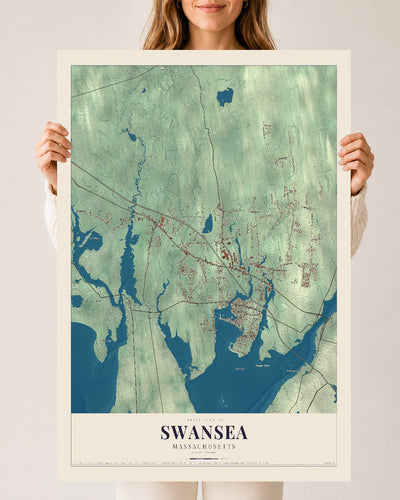 Swansea, Massachusetts map print - 24 x 36 archival matte print
