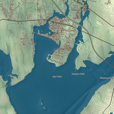 Terrain and local geography detail from the Swansea, Massachusetts map