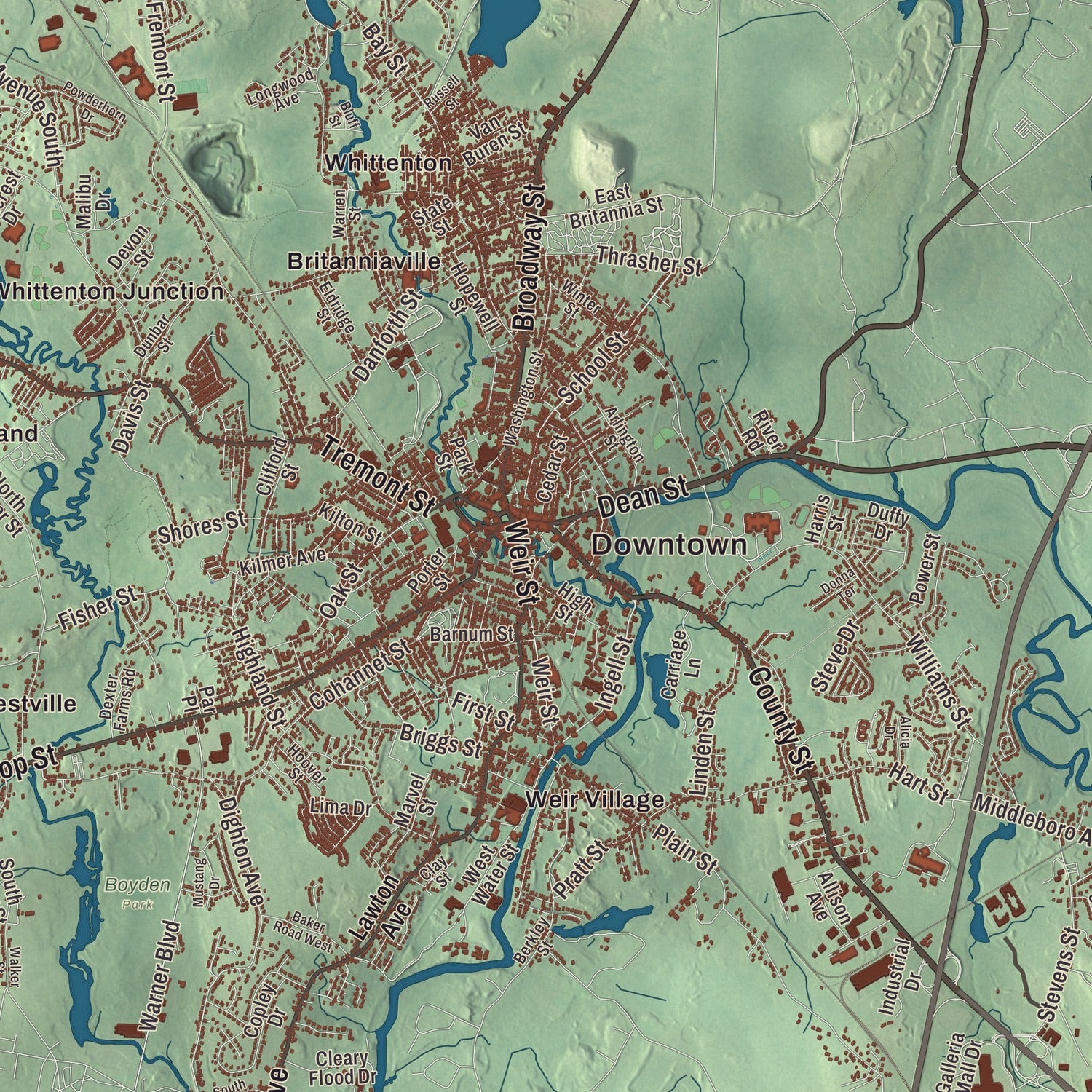 Street and neighborhood detail from the Taunton, Massachusetts map