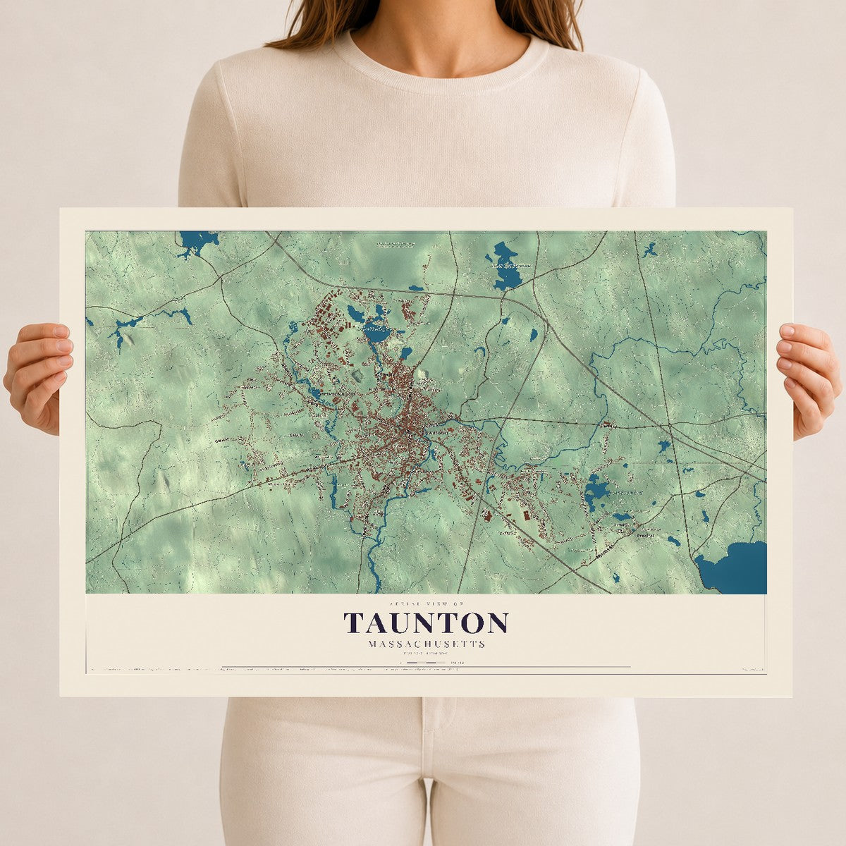 Taunton, Massachusetts map print - 12 x 18 archival matte print