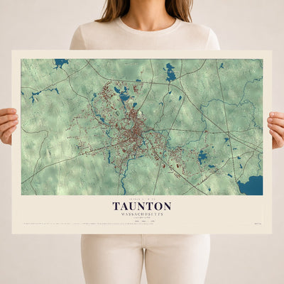 Taunton, Massachusetts map print - 18 x 24 archival matte print