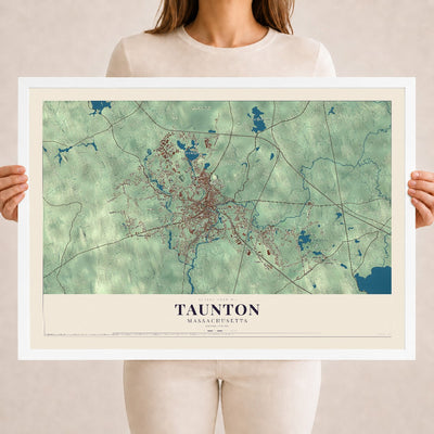 Taunton, Massachusetts map print - 18 x 24 white Ayous wood frame