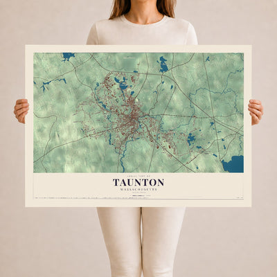 Taunton, Massachusetts map print - 24 x 36 archival matte print