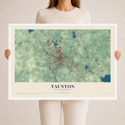 Taunton, Massachusetts map print - 24 x 36 white Ayous wood frame