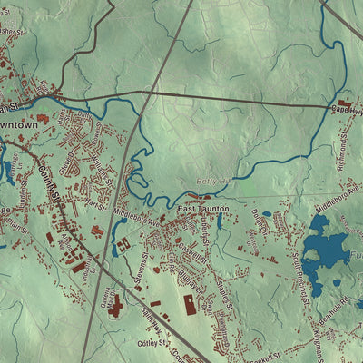 Terrain and local geography detail from the Taunton, Massachusetts map