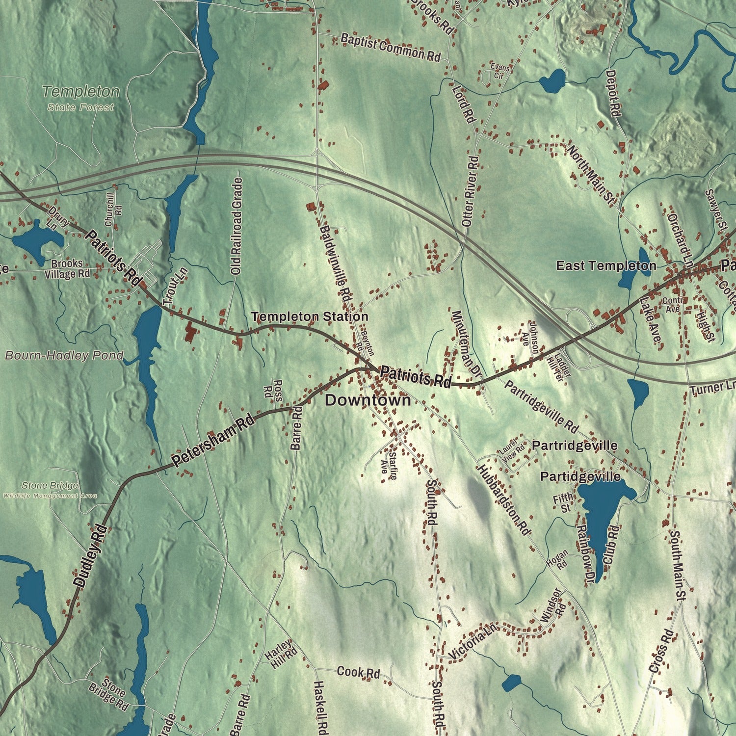 Street and neighborhood detail from the Templeton, Massachusetts map