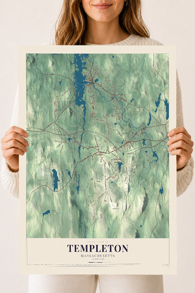 Templeton, Massachusetts map print - 18 x 24 archival matte print