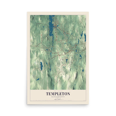 Map of Templeton, Massachusetts, 12 x 18 inch unframed archival matte print