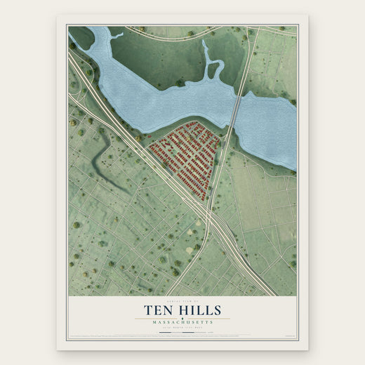 Ten Hills, Massachusetts map print, the full design