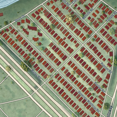 Close-up of the map of Ten Hills, Massachusetts print showing street and building detail