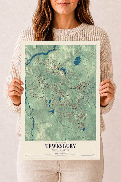 Tewksbury, Massachusetts map print - 12 x 18 archival matte print